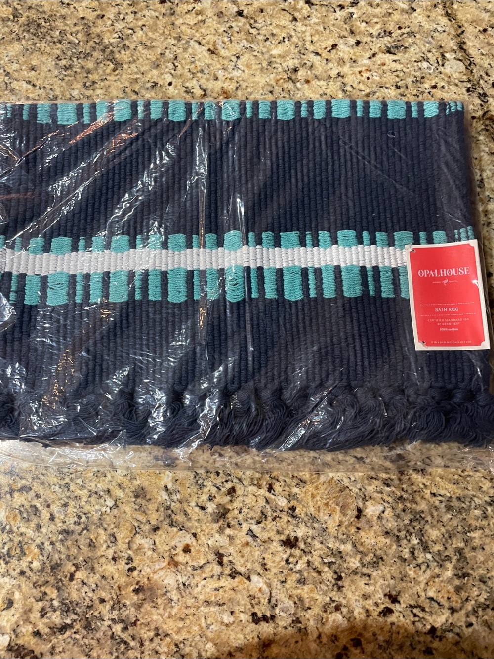 Opalhouse Navy Rug with Teal and White Banding